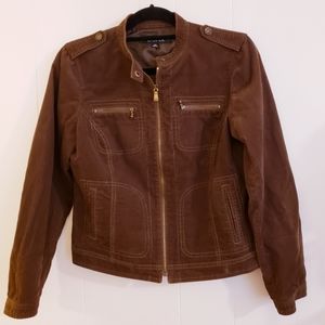 Kasper Women Jacket Size 10P Brown Corduroy Moto L